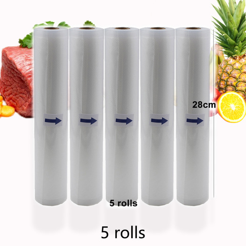 Bolsa de vacío para alimentos de cocina, 5 rollos por lote, bolsas de almacenamiento para sellador al vacío, para conservar alimentos, 12 + 15 + 20 + 25 + 28cm * 500cm ► Foto 1/6