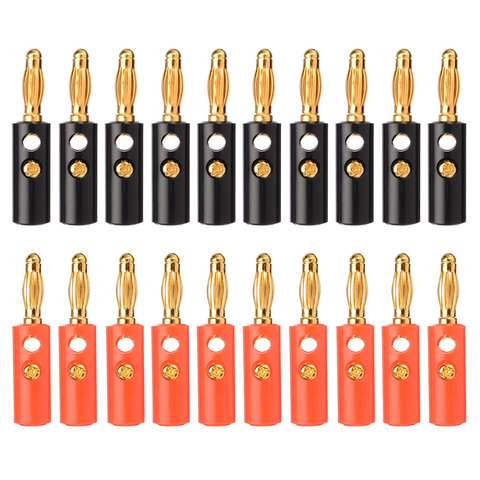 Mayitr 20 unids 4mm negro rojo Banana enchufe chapado en oro Audio altavoz Cable Banana conector adaptador ► Foto 1/6