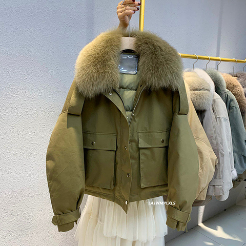 2022 casual invierno piel de zorro Real Natural 90% plumón de pato blanco mujeres Parka Chaqueta corta Puffer mujer caliente suelta nieve prendas de vestir ► Foto 1/6