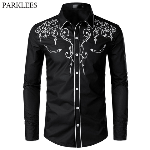 Camisa vaquera estilo occidental para hombre, camisas de manga larga informales con diseño bordado y corte delgado para hombre, camisa de fiesta de boda para hombre ► Foto 1/6