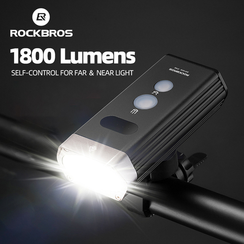 ROCKBROS-luz LED para bicicleta IPX6, 1800 lúmenes, 5200mAh, resistente al agua, luz delantera de la bicicleta, recargable vía USB, para ciclismo ► Foto 1/6