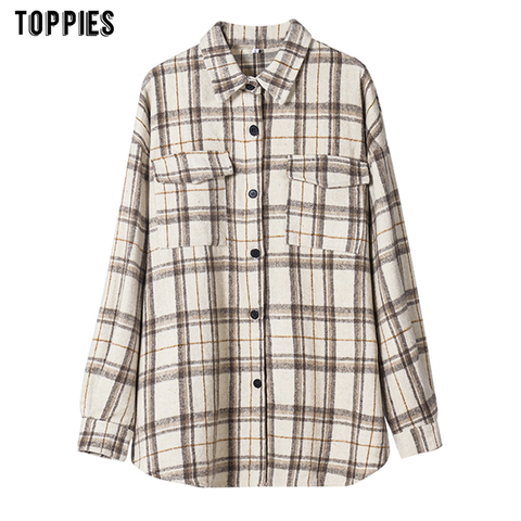 Toppies 2022 Vintage camisas a cuadros mujeres de Camisas de mujer blusa de mujer Tops Ropa de talla grande de manga larga botón ► Foto 1/6