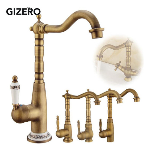 Grifo Retro antiguo para lavabo mezclador de baño, grifos de agua fría y caliente, montaje en cubierta de un solo Mango, lavabo de tocador, grifos de lavabo ZR241 ► Foto 1/6