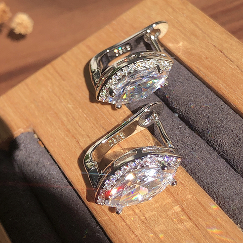 Kinel de lujo Natural Simple Zircon Stud pendientes para las mujeres de moda de plata 925 nupcial de la boda, pendientes de cristal de joyería regalos ► Foto 1/6