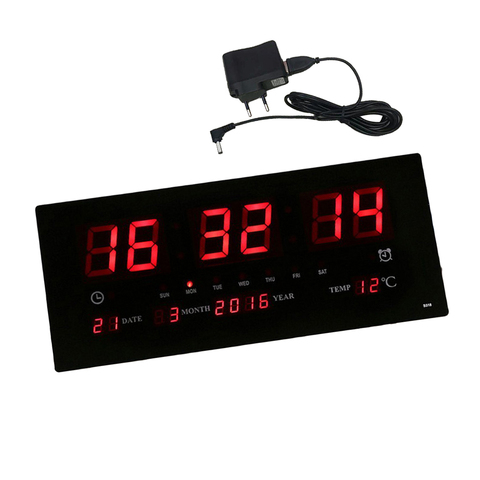 Despertador de pared de dígitos LED grande 24H pantalla tiempo de retroiluminación Oficina Escuela Hogar suministros-modo nocturno retroiluminación LED pantalla EU ► Foto 1/6