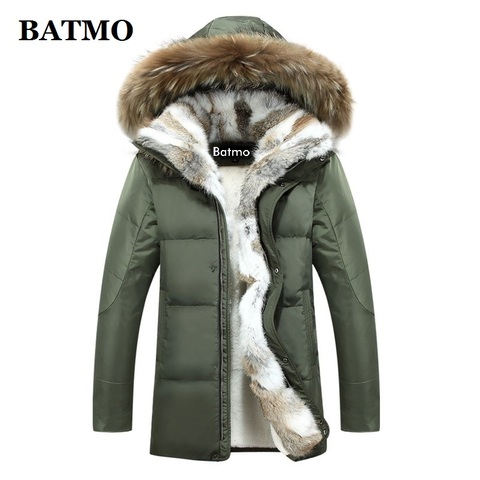 BATMO 2022 nueva llegada de invierno cuello de piel de conejo 80% pato blanco abajo chaquetas con capucha de los hombres más tamaño S-5XL ► Foto 1/4