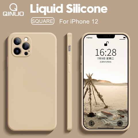 Funda de teléfono de silicona líquida cuadrada Original de lujo, para iPhone 12 11 Pro Max 12 Mini X XR XS Max 6 6S 7 8 Plus SE2 ► Foto 1/6