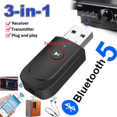 Adaptador receptor y transmisor de Audio 3 en 1, USB, Bluetooth 5,0, para teléfono móvil, TV, PC, coche, AUX, inalámbrico, esparcidor de música estéreo ► Foto 1/6