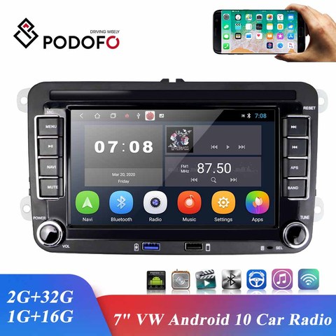 Podofo coche reproductor Multimedia Android 10,0 2din 7 