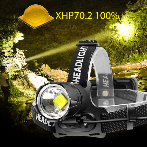 Linterna frontal Led XHP70.2, resistente al agua, recargable vía USB, blanca, amarilla, para caza y camping, 18650 ► Foto 1/6