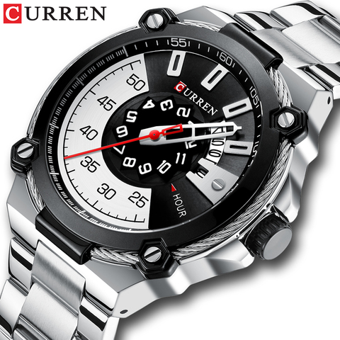 Reloj de plata y Negro hombres relojes de cuarzo Reloj de pulsera de acero inoxidable banda de Reloj de pulsera de hombre estilo masculino Reloj ► Foto 1/6