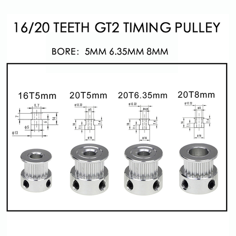 1 Uds 3D piezas de la impresora 20 dientes GT2 polea diámetro 5mm 6,35mm 8mm de ancho 6mm GT2 correa síncrona de 2GT cinturón 20 dientes polea ► Foto 1/4