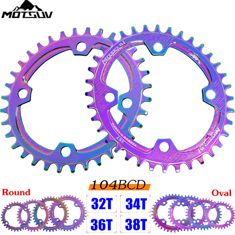 MOTSUV-cadena ancha y estrecha para bicicleta, rueda de cadena redonda y ovalada de colores para MTB 32T 34T 36T 38T ► Foto 1/6