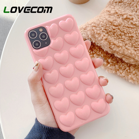 LOVECOM-funda 3D para teléfono móvil inteligente, carcasa trasera suave con corazones de amor, Color caramelo, para iPhone 12 Mini 12 11 Pro Max XR X XS Max 7 8 6S Plus ► Foto 1/6