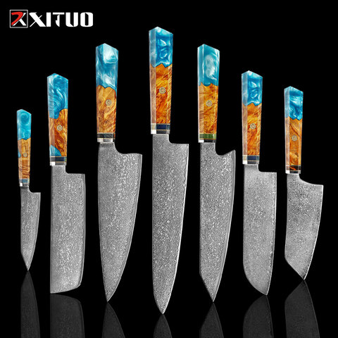 XITUO cocina cuchillo de acero de Damasco conjunto profesional cuchillo japonés de acero de Damasco cuchillos VG10 afilado Cuchillo para Chef Santoku cocina cuchillos ► Foto 1/6