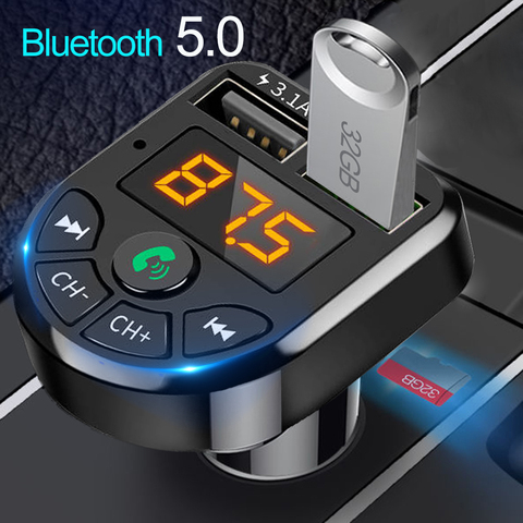 JINSERTA-modulador de MP3 inalámbrico, Bluetooth 5,0, Kit de coche transmisor FM, receptor de Audio manos libres, cargador rápido USB Dual 3.1A ► Foto 1/6