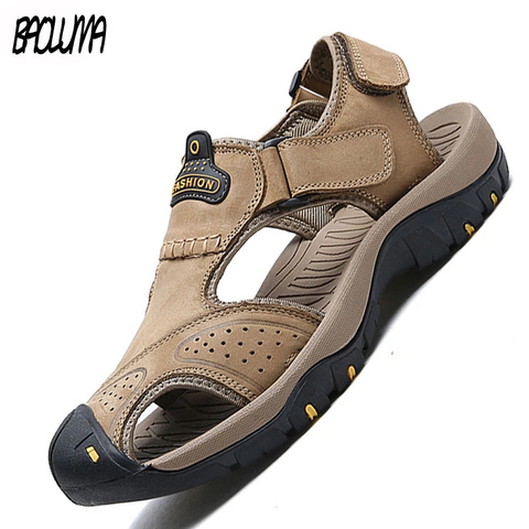 Sandalias clásicas de piel auténtica para hombre, zapatos de verano para la playa, zapatillas de exterior, informales, de talla grande ► Foto 1/6