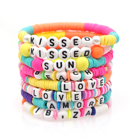 GO2BOHO-pulsera Bohemia para mujer, Pulseras hechas a mano con cuentas de disco Heishi, Pulseras de letras africanas, joyas multicolores, nueva personalizada, 2022 ► Foto 1/6