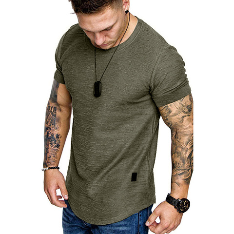 8 colores verano hombres manga corta Camisa Casual cuello redondo rayado elástico Fit divertido Streetwear camiseta sólida Hip Hop Tops s-3XL ► Foto 1/6