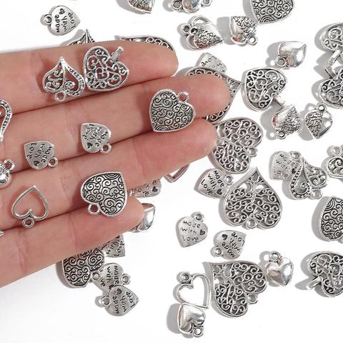 10-50 Uds antiguo encantos hueco corazón encantador Color plata colgante para joyería DIY pendiente pulsera collar hecho a mano artesanía ► Foto 1/6