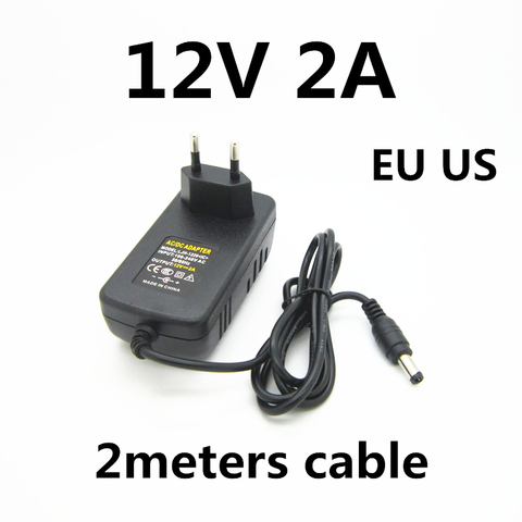 Cable de 2 M y 2 metros de CA 100-240V, 12 v, 2a, 2000ma, adaptador de corriente de fuente de alimentación, 12 V, para tira LED, cámara CCTV, enchufe europeo y estadounidense ► Foto 1/1