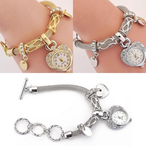 Reloj de pulsera de corazón de amor para mujer, pulsera de cuarzo analógica, relojes de vestir, regalo de lujo ► Foto 1/6