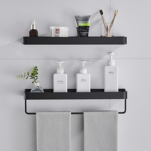 Estante de almacenamiento para el baño, estante de toalla de aluminio negro, con bandeja montada en la pared, organizador de especias de 30/40/50cm ► Foto 1/6