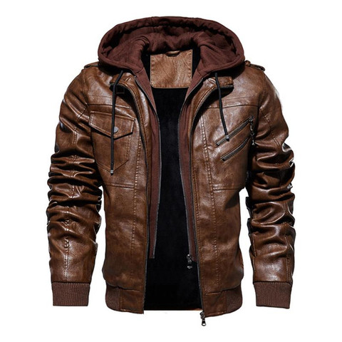 Chaqueta de cuero de invierno para hombres, chaqueta con capucha de motocicleta, abrigo de cuero PU de ocio cálido para hombres, M-4XL ► Foto 1/6