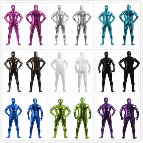 Los hombres metálico brillante Zentai mono completo cremallera traje hecho trajes ajustados de los hombres mono completo Cosplay disfraces de Halloween ► Foto 1/6