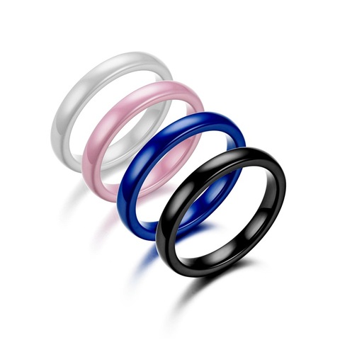 Anillos de cerámica coloridos de 3mm para mujer, de color rosa anillos lisos, negro, azul y blanco, joyería de compromiso de alta calidad ► Foto 1/6