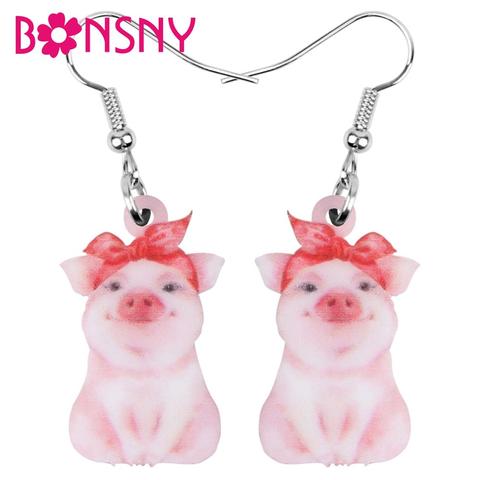 Bonsny-pendientes acrílicos para el Día de San Valentín, joyería colgante con forma de cerdo, para mujeres y niñas ► Foto 1/5