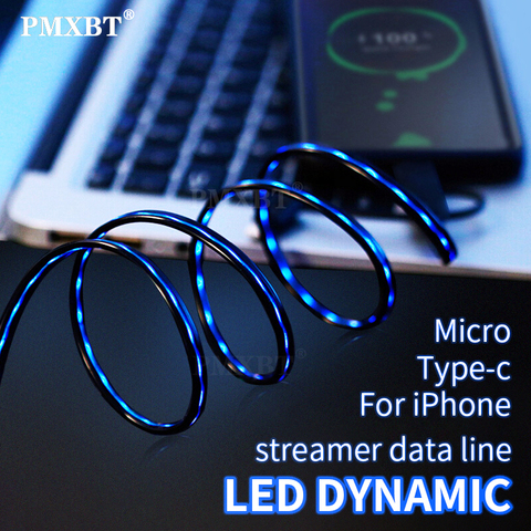 Cable Lightning LED de carga rápida, sincronización de datos USB tipo C, Cable de teléfono USB C, Micro cargador para iPhone, Huawei, Samsung ► Foto 1/6