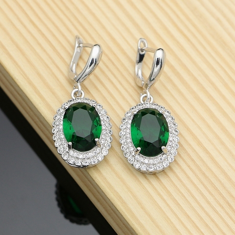 Pendientes de plata 925 para mujer, Circonia cúbica verde Natural, cristal blanco, piedra redonda, joyería ► Foto 1/6