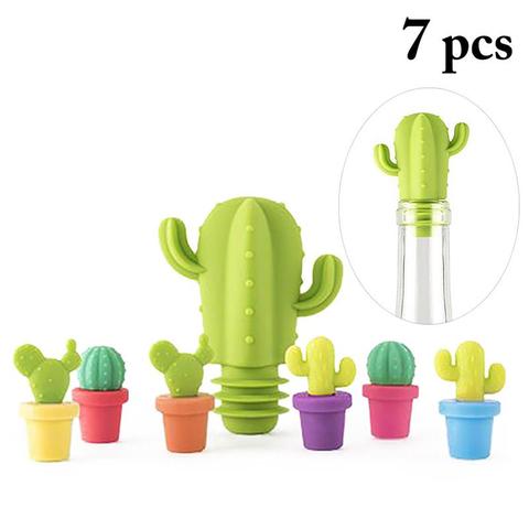 Cactus de silicona para fiesta, marcador para vaso de vino, Charms, taza de identificación, etiquetas, signos, tapón de vino botella, 7 Uds. ► Foto 1/6