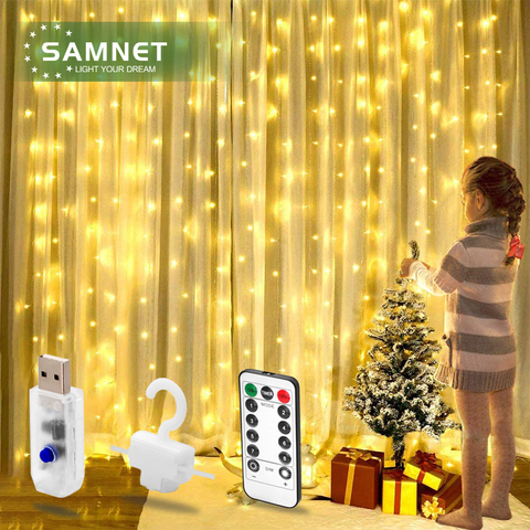 Guirnalda de luces LED con gancho para decoración de jardín, iluminación interior para dormitorio, Navidad, USB, 3x3 ► Foto 1/6