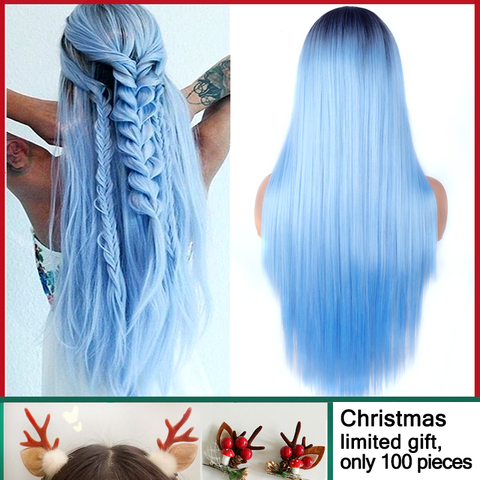 Linghang-peluca sintética de pelo largo degradado para mujer, peluca de Cosplay de 24 pulgadas, sin encaje, Color degradado, Color azul degradado ► Foto 1/6