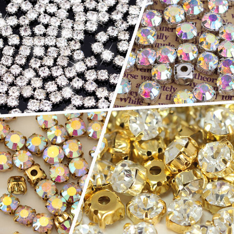Diamantes de imitación plateados y dorados, formas redondas, Con garra de cristal, para vestido de boda, B1157 ► Foto 1/6