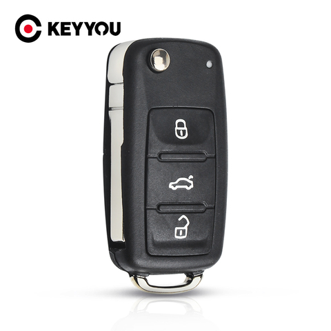 KEYYOU-carcasa de llave plegable con control remoto para coche, llave con 3 botones, para VW VOLKSWAGEN Tiguan Golf Sagitar Polo MK6, hoja sin cortar Fob, 10X ► Foto 1/6