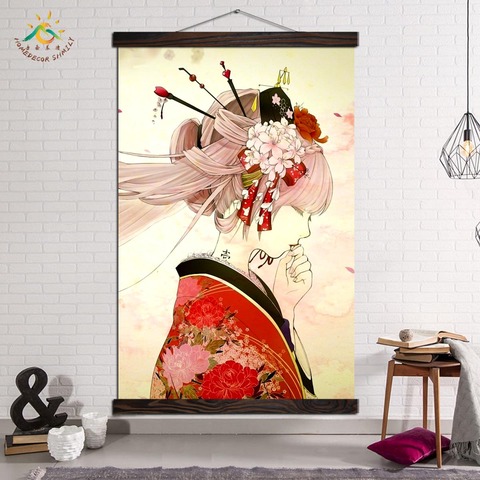 Póster de Geisha Girl para chica, lienzos de pintura impresos y carteles, decoración de pared moderna para el hogar, Marco de Imágenes artísticas para sala de estar, arte japonés ► Foto 1/6