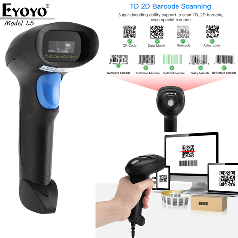 Eyoyo-escáner de código de barras QR 2D con cable, lector de códigos de barras con cable USB, CCD, matriz de datos, imagen de código de barras, escáner automático ► Foto 1/6