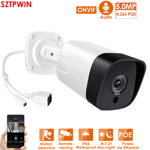 Cámara IP POE de 5MP ONVIF H.265, videovigilancia de seguridad para el hogar, grabación de Audio, 2MP, 3MP, 5MP, impermeable, IP66, al aire libre ► Foto 1/6