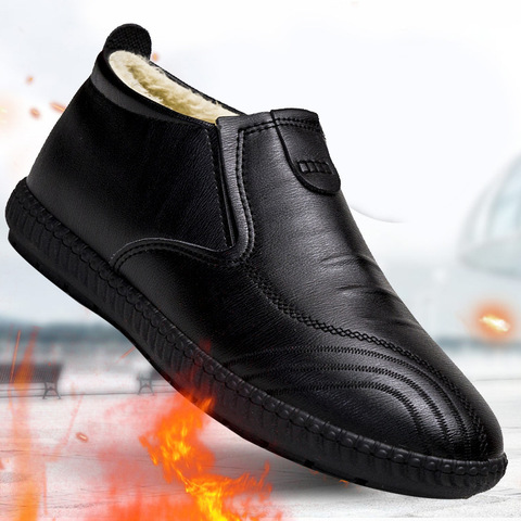 Botas de nieve de cuero para hombre, botines cálidos a la moda, informales, color negro, para invierno, 2022 ► Foto 1/6