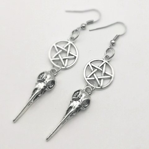 Pendientes de calavera de pájaro, aretes colgantes largos góticos, pentagrama, aretes de calavera de cuervo, regalo de halloween, 2022 ► Foto 1/3