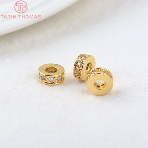 10 Uds 7,2x3MM agujero 3MM 24K oro Color latón con circón espaciador abalorios redondos de alta joyería de calidad haciendo resultados Accesorios ► Foto 1/5