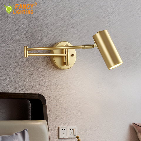(Bombilla E27 gratis) Lámpara de pared Led, accesorio de luz de pared dorada, aplique de pared de ángulo/longitud ajustable para dormitorio/baño/Espejo ► Foto 1/6