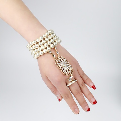 Set de pulsera de perlas simulada para boda, accesorios de Flapper de 12 Art Deco, el gran Gatsby, inspirados en flores, pulsera de perlas para novia 1920s ► Foto 1/5