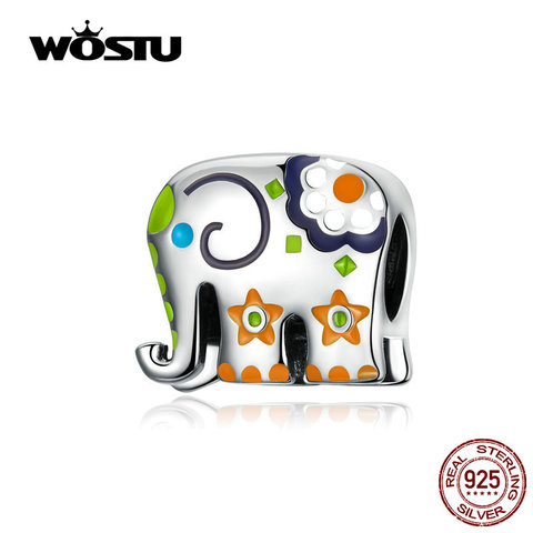 WOSTU-abalorios coloridos de elefante feliz para pulsera, Charms de Plata de Ley 925 auténtica, colgante Original, regalo de joyería CTC095 ► Foto 1/6