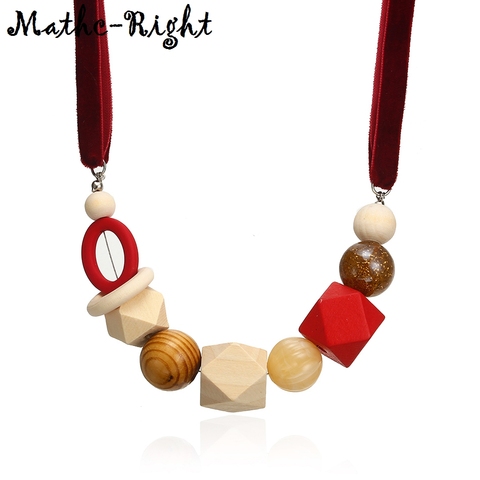 Las mujeres de madera collar de perlas para mujeres geométrico de madera collares y colgantes collar de declaración Nueva joyería de moda NR037 ► Foto 1/6