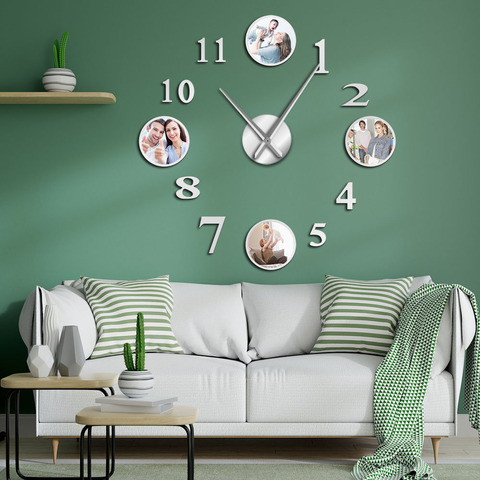 Marco de fotos DIY Reloj de pared grande, foto personalizada, decorativo, sala de estar, reloj familiar, Marco de Imágenes personalizado, reloj grande ► Foto 1/6