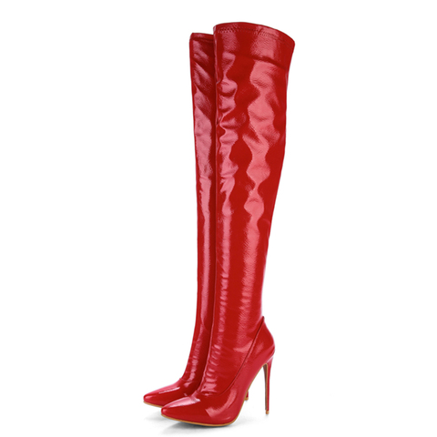 Botas altas hasta el muslo para mujer, zapatos puntiagudos hasta la rodilla, talla grande, con cremallera, color negro, blanco, rojo, fetiche ► Foto 1/6